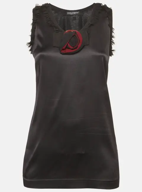 Dolce & Gabbana Black Satin Bow Detail Sleeveless Top S