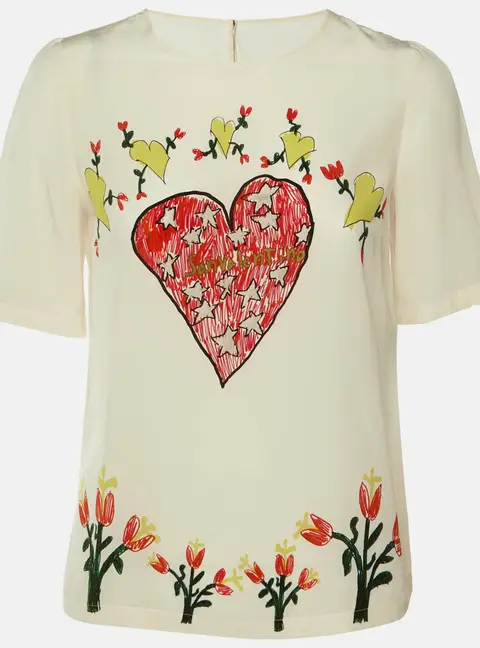 Dolce & Gabbana Cream Love Printed Silk Top M