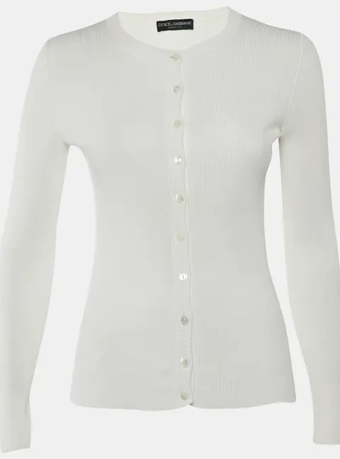Dolce & Gabbana White Rib Knit Button Front Cardigan M