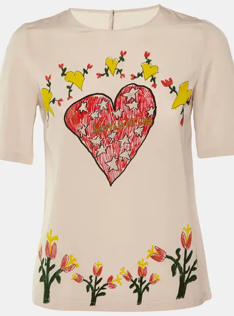 Dolce & Gabbana Pink San valentino Printed Silk Top S