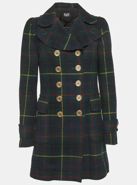 Dolce & Gabbana Green Check Wool Double Breasted Coat S