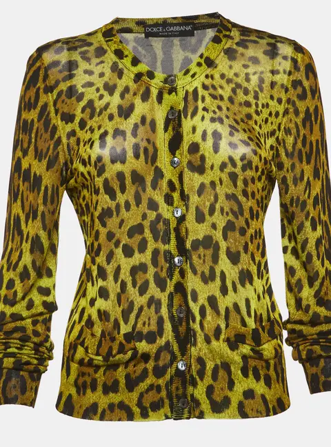 Dolce & Gabbana Green leopard Print Buttoned Cardigan M