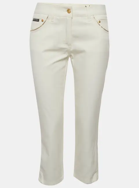Dolce & Gabbana Off White Denim Gold Trim Capri M