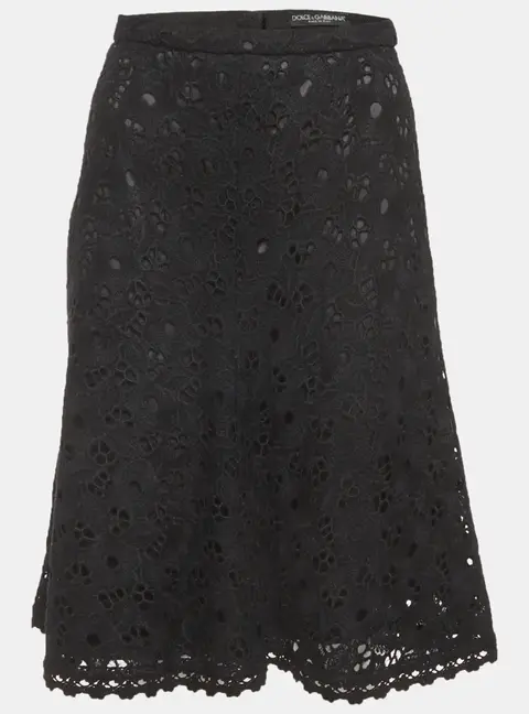 Dolce & Gabbana Black Wool Blend Lace Mini Skirt S