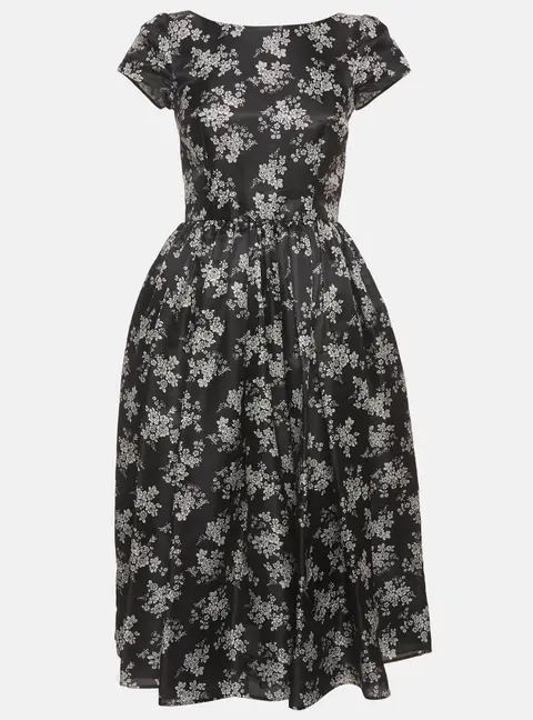 Dolce & Gabbana Black Floral Print Silk Gathered Midi Dress S