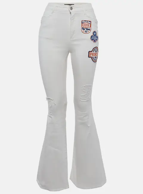 Dolce & Gabbana White Denim Applique Patch High Rise Jeans S/Waist 24"