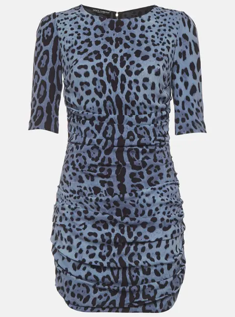 Dolce & Gabbana Blue Animal Print Silk Ruched Mini Dress M