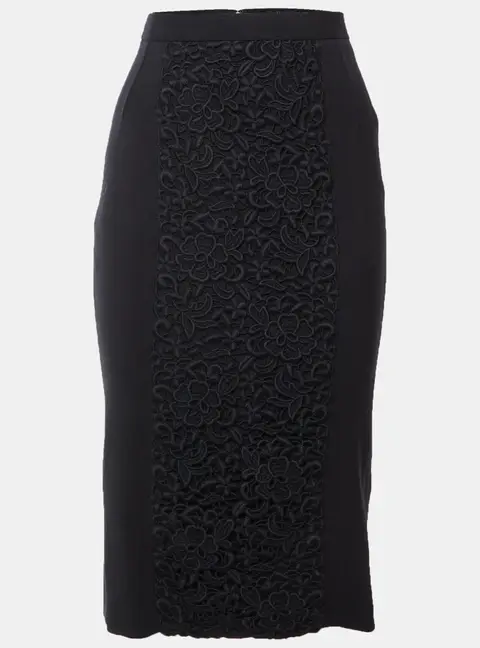 Dolce & Gabbana Black Lace Trim Wool Pencil Skirt S
