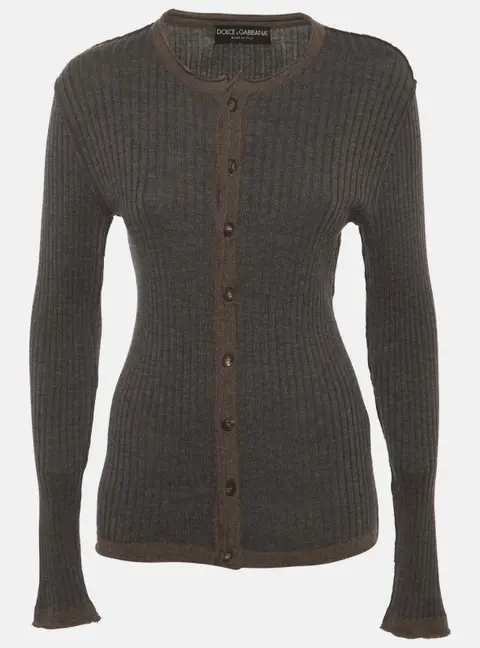 Dolce & Gabbana Grey Rib Knit Button Front Cardigan L
