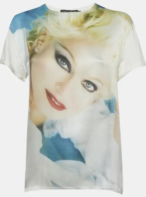 Dolce & Gabbana White Madonna Print Jersey and Satin Crewneck T-Shirt S