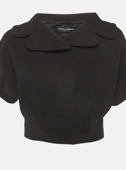 Dolce & Gabbana Black Wool Short Sleeve Crop Jacket XS