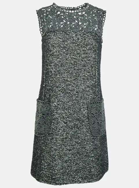 Dolce & Gabbana Grey Lace Wool Blend Zip Up Mini Dress S
