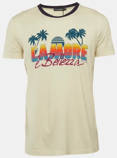 Dolce & Gabbana Yellow Graphic Print Jersey Crew Neck T-Shirt M