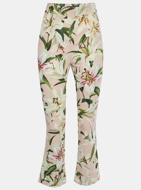Dolce & Gabbana Pink Lily Print Stretch Crepe Straight Fit Trousers S