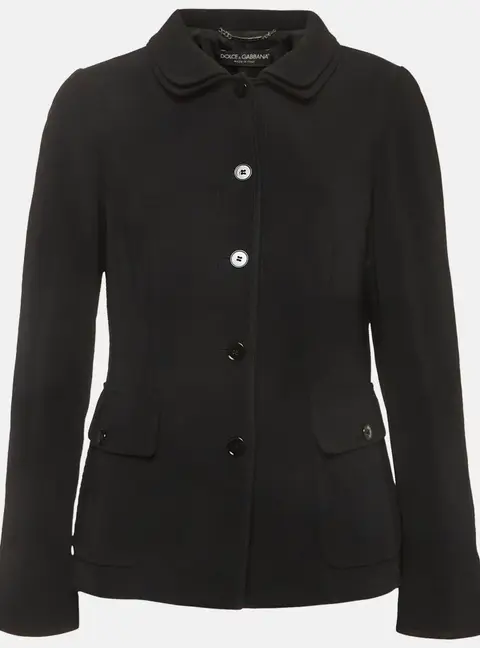 Dolce & Gabbana Black Stretch Crepe Button Front Jacket L