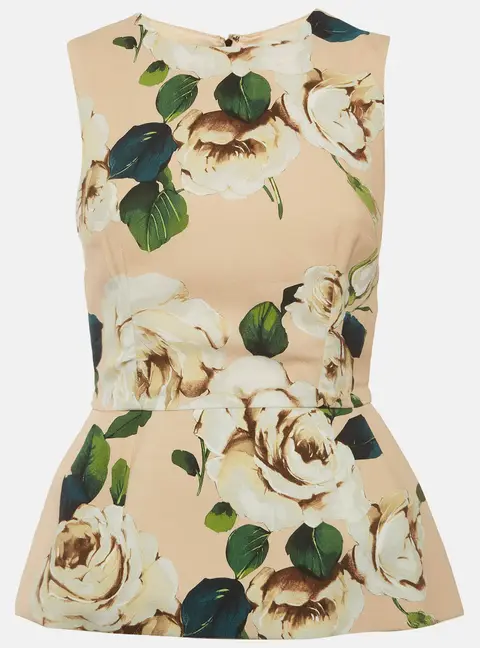 Dolce & Gabbana Beige Floral Print Crepe Peplum Top S