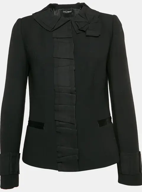 Dolce & Gabbana Black Wool Blend Ruffle Jacket M