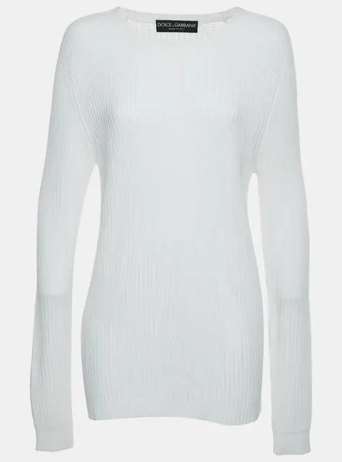Dolce & Gabbana Off-White Knit Crewneck Sweater XL