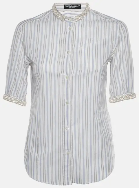 Dolce & Gabbana Multicolor Striped Pearl Embellished Cotton Top M