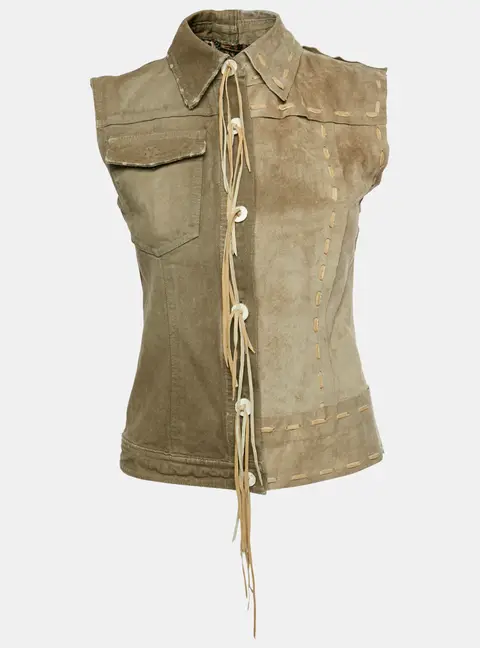 Dolce & Gabbana Vintage Brown Denim and Suede Fringed Vest S