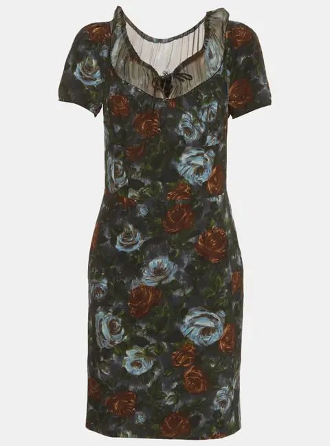 Dolce & Gabbana Grey Floral Print Silk Blend Scoop Neck Mini Dress M
