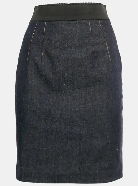 Dolce & Gabbana Blue Denim Zip Up Pencil Skirt S