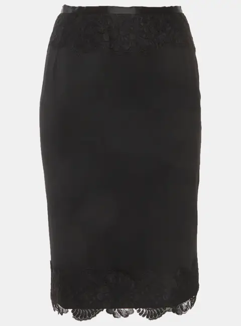 Dolce & Gabbana Black Wool Blend Lace Trim Pencil Skirt S