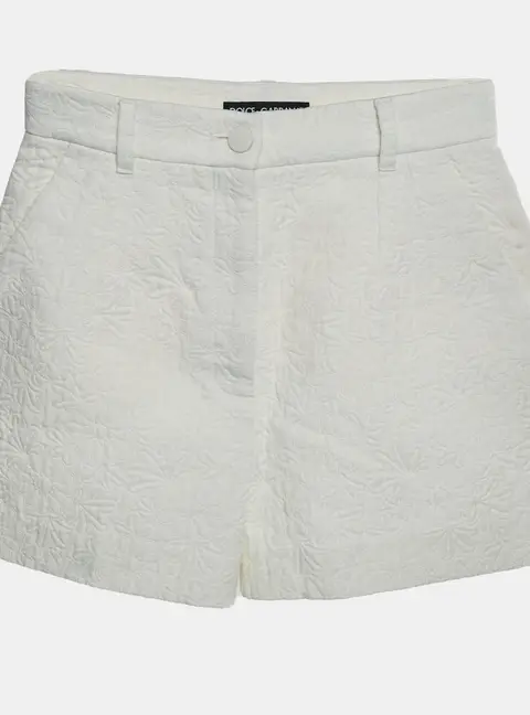 Dolce & Gabbana White Floral Jacquard Zip Up Shorts S