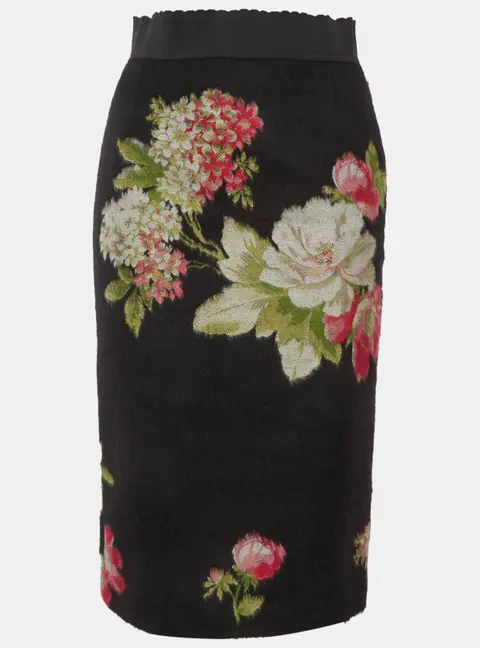 Dolce & Gabbana Floral Print Textured Wool Pencil Skirt S