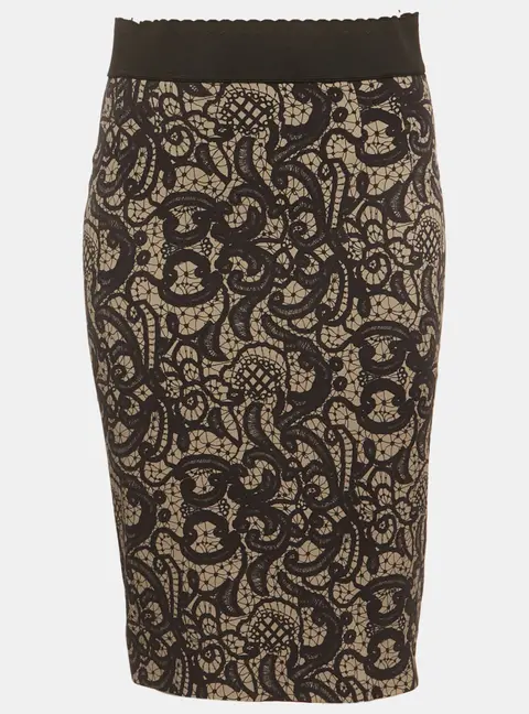 Dolce & Gabbana Black Lace Print Silk Pencil Skirt S