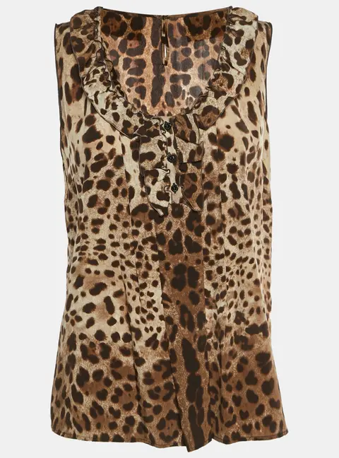 Dolce & Gabbana Brown Leopard Print Ruffled Top M
