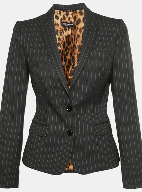 Dolce & Gabbana Charcoal Grey Stripe Wool Blend Single Breasted Blazer S