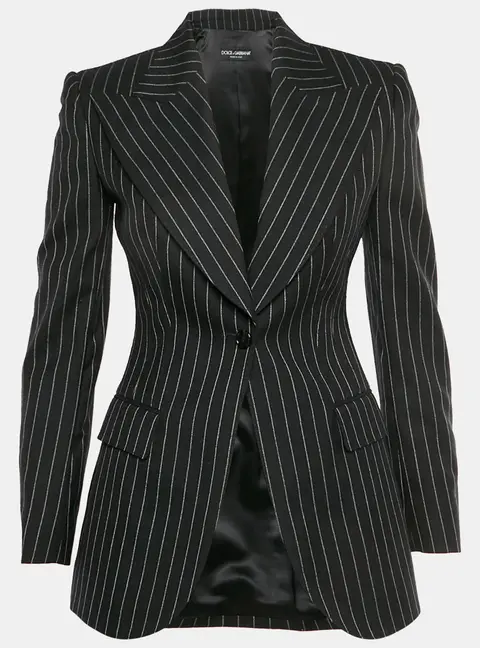 Dolce & Gabbana Black Pinstripe Wool Blend Regular Fit Blazer S