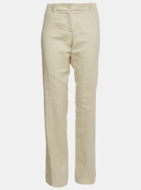 Dolce & Gabbana Cream Stripe Linen Blend Straight Fit Pants M