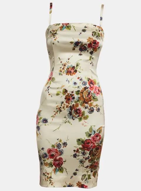 Dolce & Gabbana Beige Floral Print Satin Zip Up Mini Dress XS