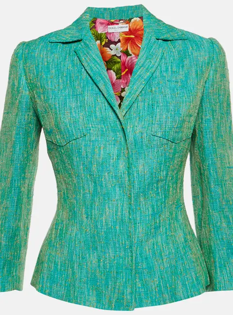 Dolce & Gabbana Turquoise Tweed Single Breasted Jacket S