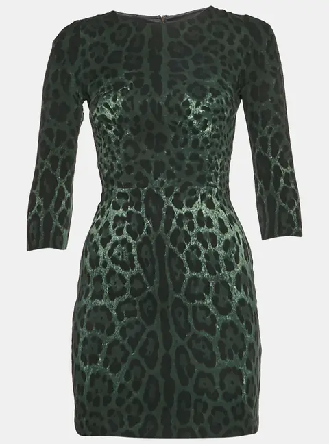 Dolce & Gabbana Green Leopard Print Silk Blend Mini Dress S