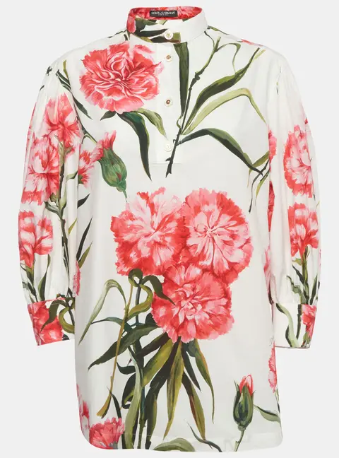 Dolce & Gabbana White Floral Print Poplin Blouse M