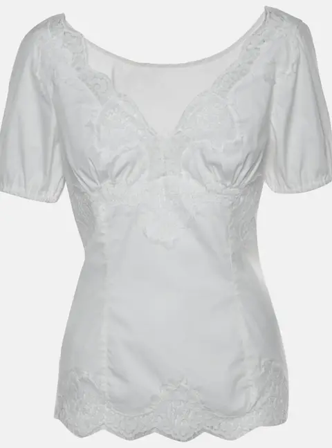 Dolce & Gabbana Off White Stretch Cotton Lace Trim Top M