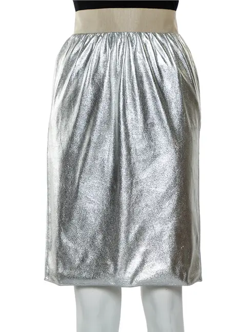 Dolce & Gabbana Metallic Silver Faux Leather Pencil Skirt XS
