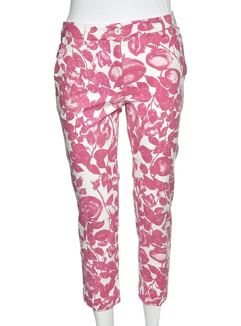 Dolce & Gabbana Pink Floral Printed Textured Cotton Tapered Leg Pants M