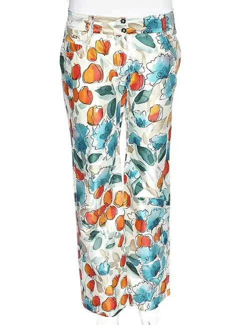 Dolce & Gabbana Multicolor Watercolor Painted Silk Trousers M