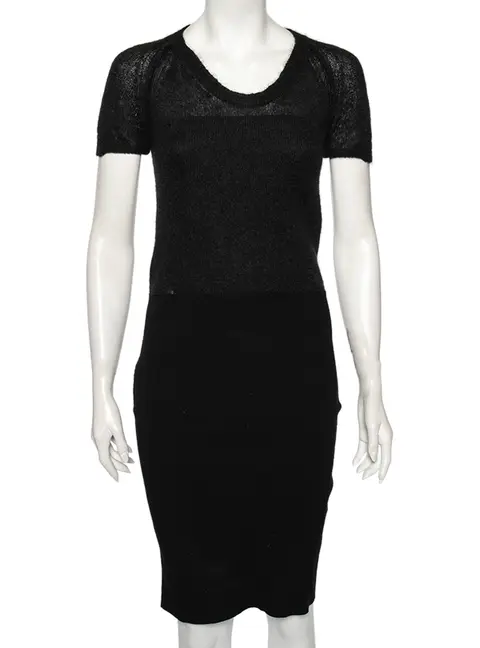 Dolce & Gabbana Black Wool And Knit Bodycon Skirt Detailed Midi Dress S