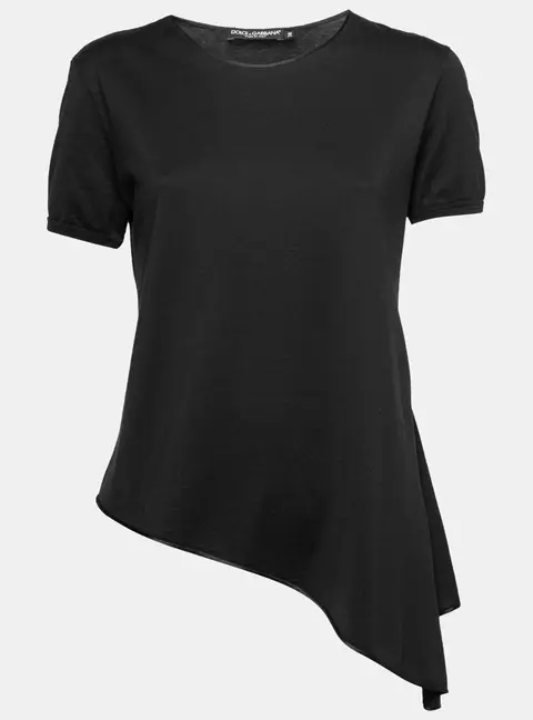 Dolce & Gabbana Black Cotton Asymmetrical Slit Top S