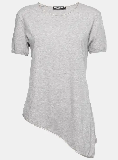 Dolce & Gabbana Grey Cotton Asymmetrical Slit Top S