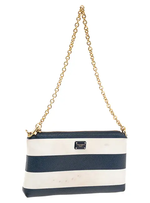 Dolce & Gabbana Blue/White Striped Leather Chain Pouch