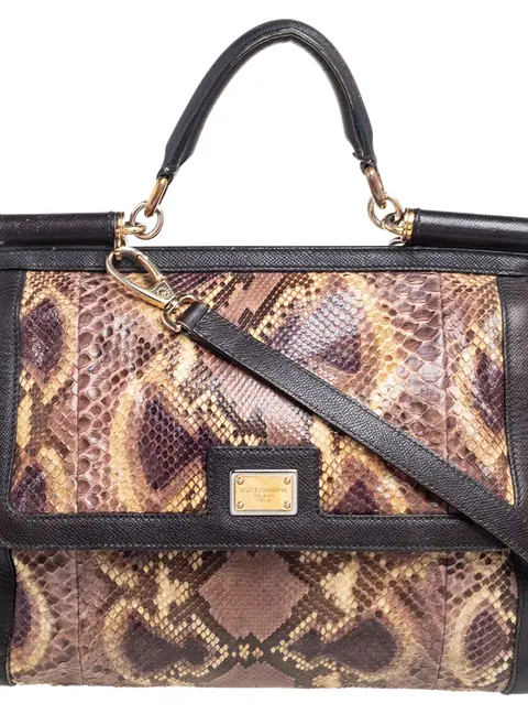 Dolce & Gabbana Multicolor Python and Leather Large Miss Sicily Top Handle Bag