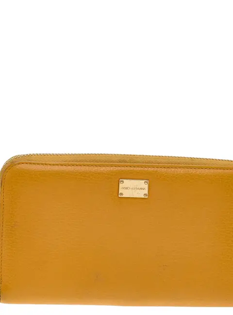 Dolce & Gabbana Yellow Leather Zip Around Wallet