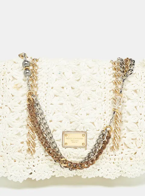Dolce & Gabbana White Straw Crochet Miss Charles Shoulder Bag