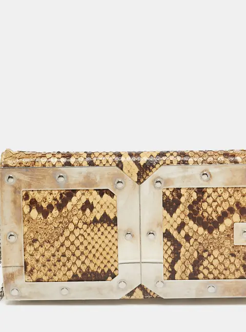 Dolce & Gabbana Cream Python DG Logo Wristlet Clutch